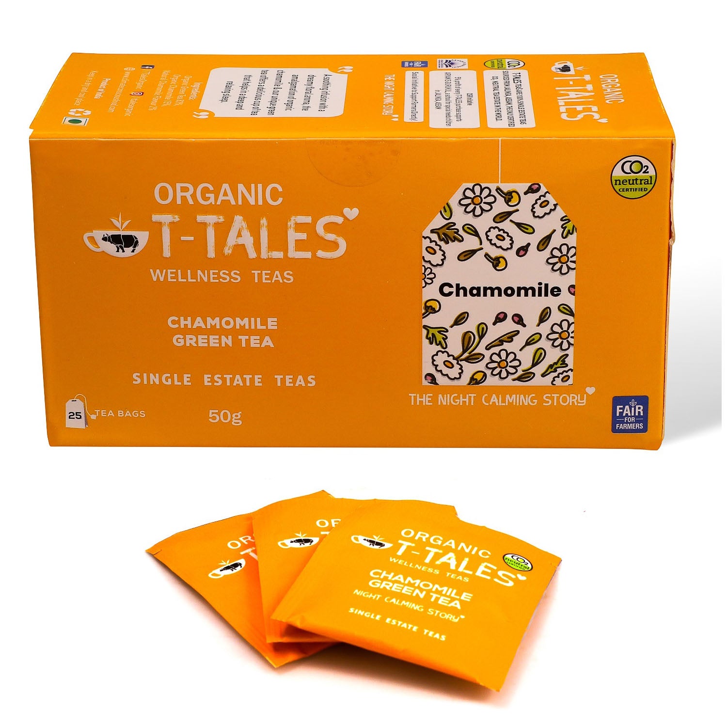 Organic T-Tales Chamomile Green Tea 50g Box with 25 Tea Bags