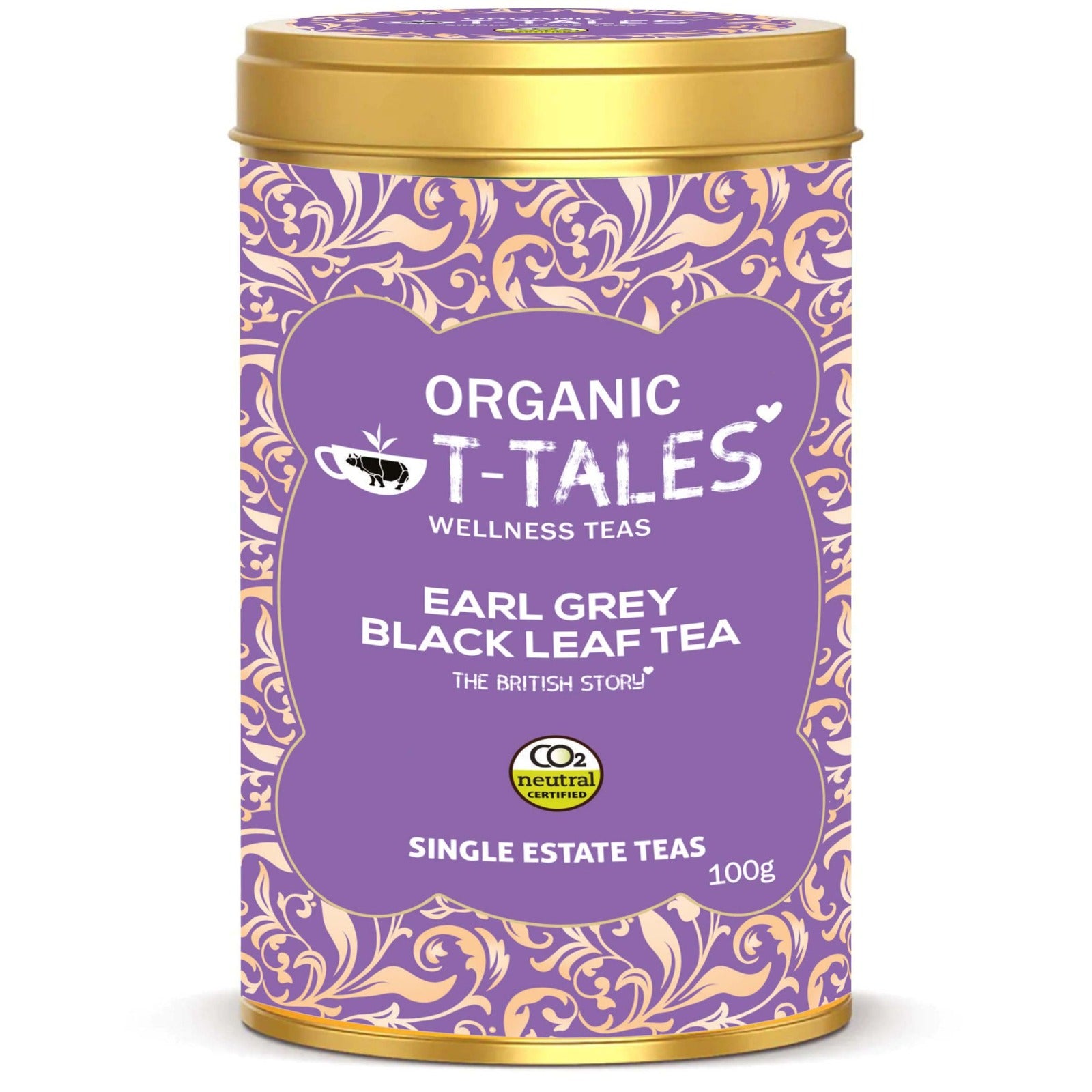 Organic T-Tales Earl Grey Assam Black Leaf Tea Canister