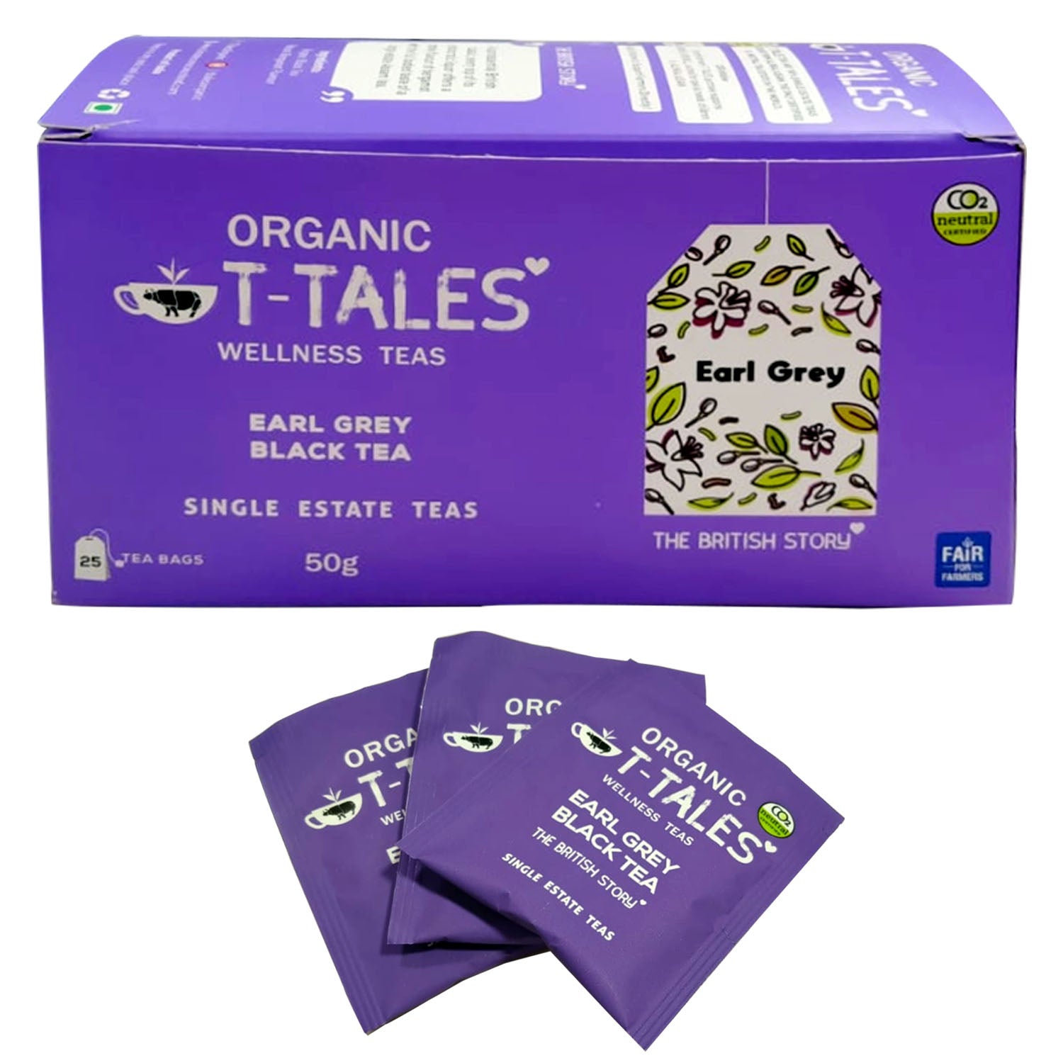 Organic T-Tales Earl Grey Assam Black Tea Box with Tea Bags