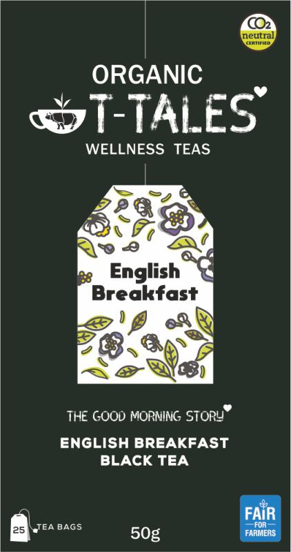 Organic T-Tales English Breakfast Assam Black Tea 50g Pack of 25 Tea Bags