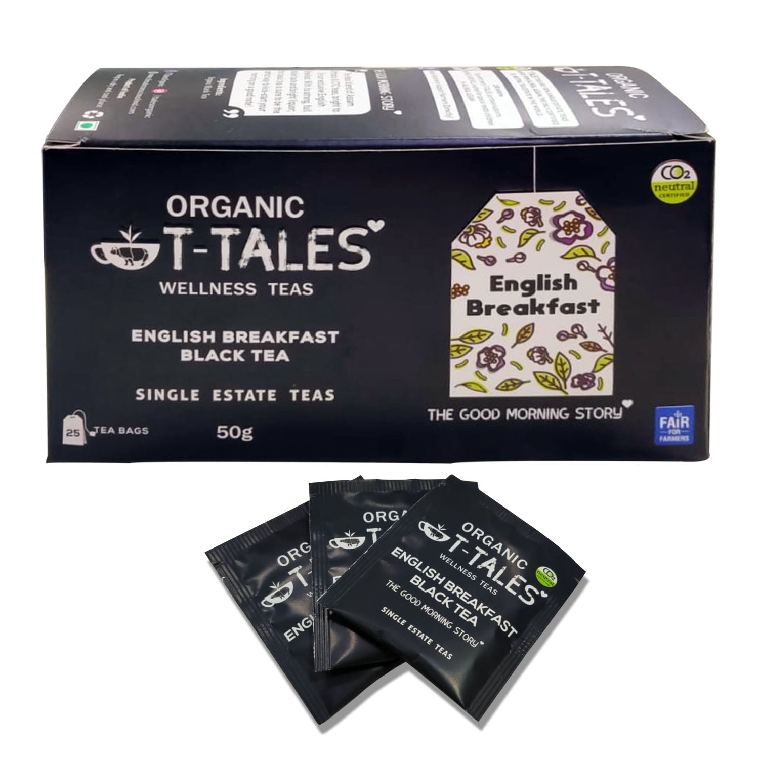Organic T-Tales Organic English Breakfast Assam Black Tea Box of 25 Tea Bags