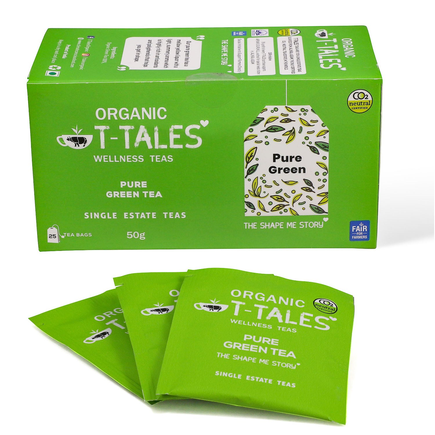 Organic T-Tales Pure Green Tea 50g Box of 25 Tea Bags