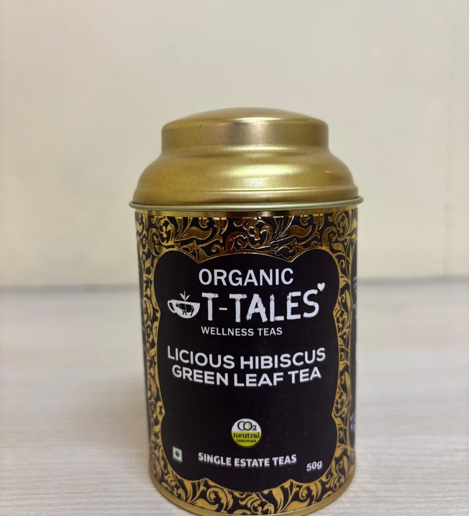 Organic T-Tales Licious Hibiscus Green Leaf Tea Canister