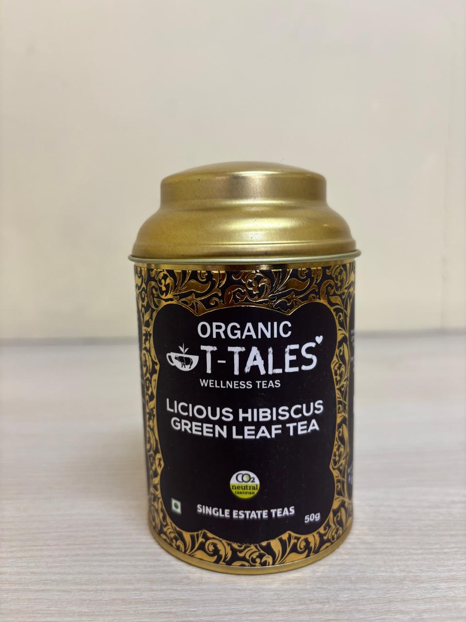 Organic T-Tales Licious Hibiscus Green Leaf Tea Canister