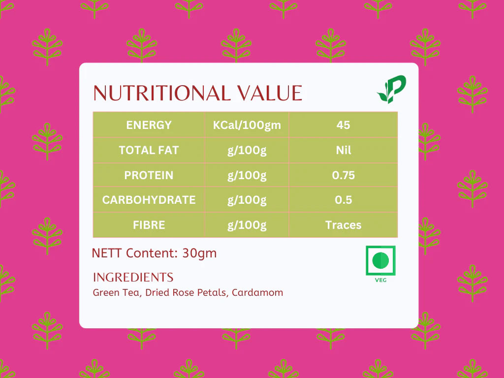 Pembroke Rose Cardamom Green Tea Nutritional Value