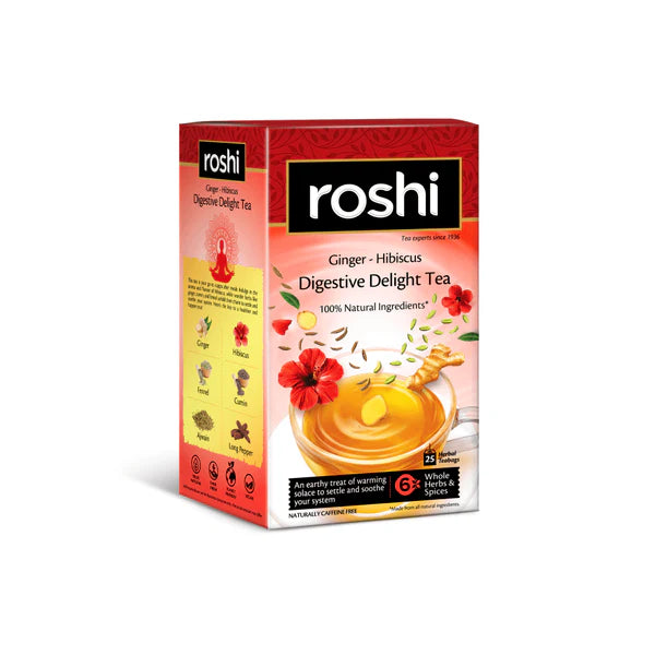 Roshi Ginger Hibiscus Digestive Delight Herbal Tea Box
