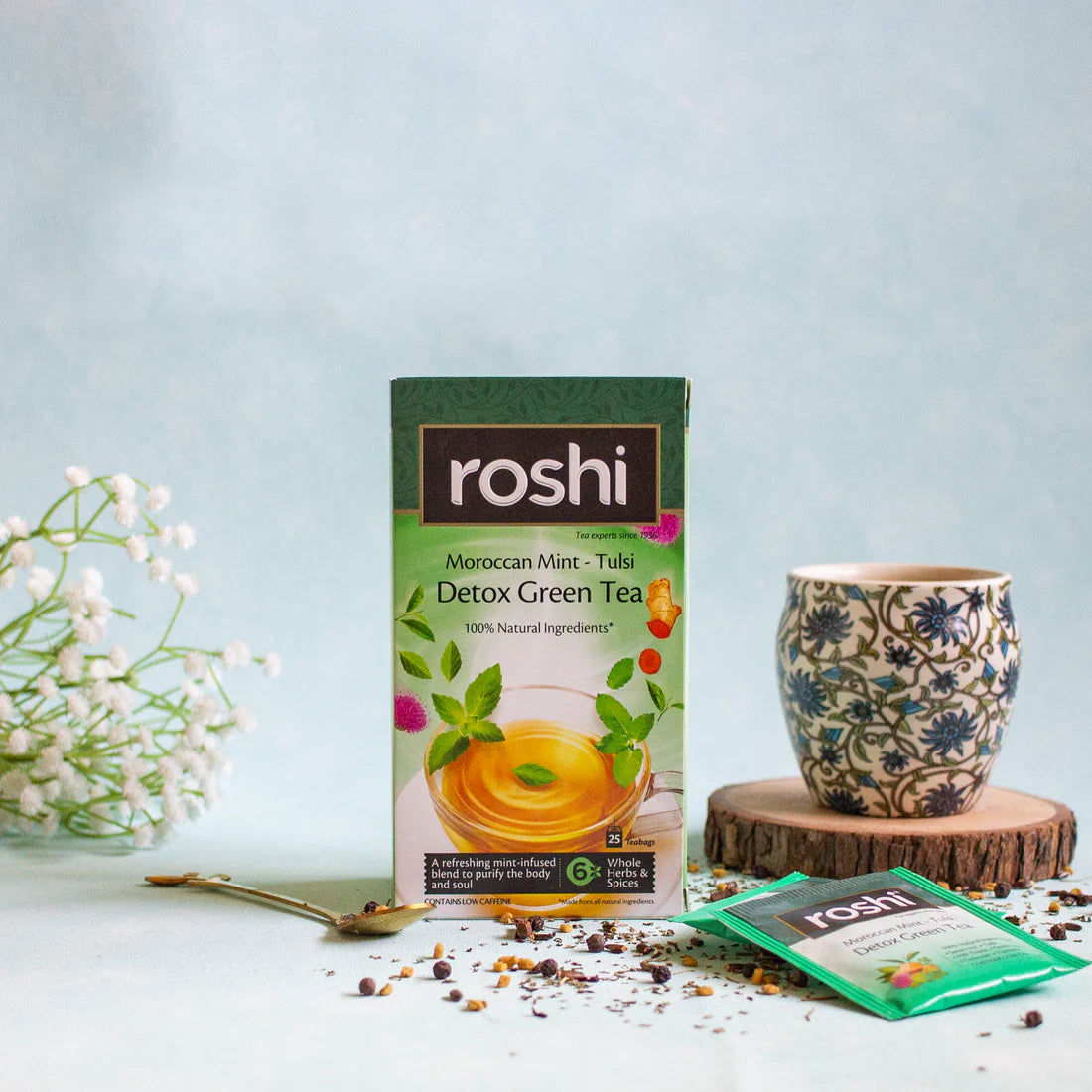 Roshi Moroccan Mint Tulsi Detox Green Tea Box