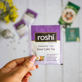 Roshi Inner Calm Chamomile Tulsi Ashwagandha Herbal Blend with Nutmeg Licorice Gotu Kola for Relaxing Evenings and Deep Rest- Pack of 2
