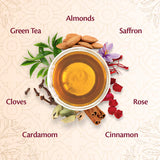 Roshi Royal Kashmiri Kahwa Green Tea with Rose Cardamom Clove Ginger Nutmeg Almond Saffron for Himalayan Warmth