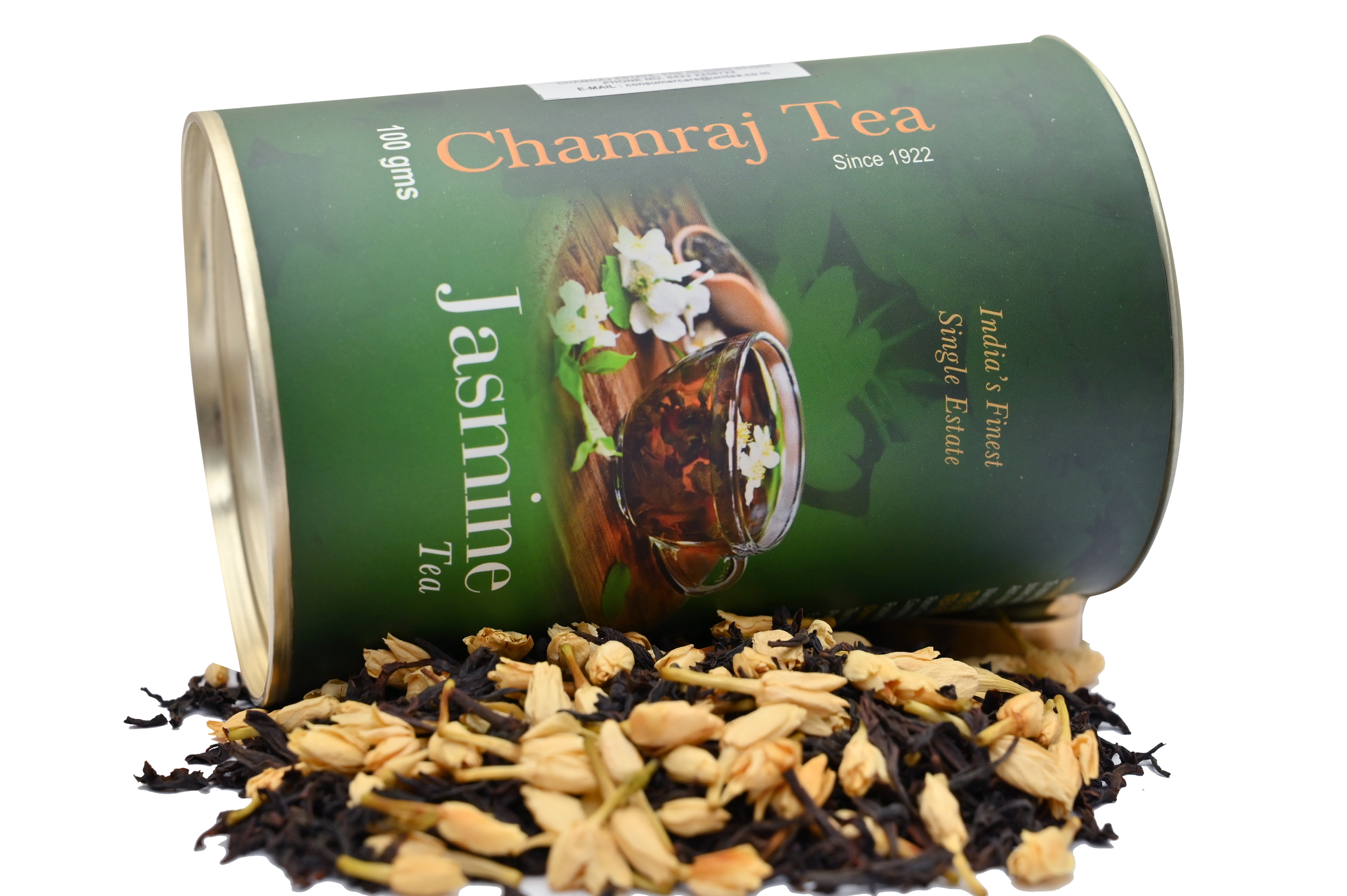 Chamraj Jasmine Black Tea Canister with Loose Tea Leaves