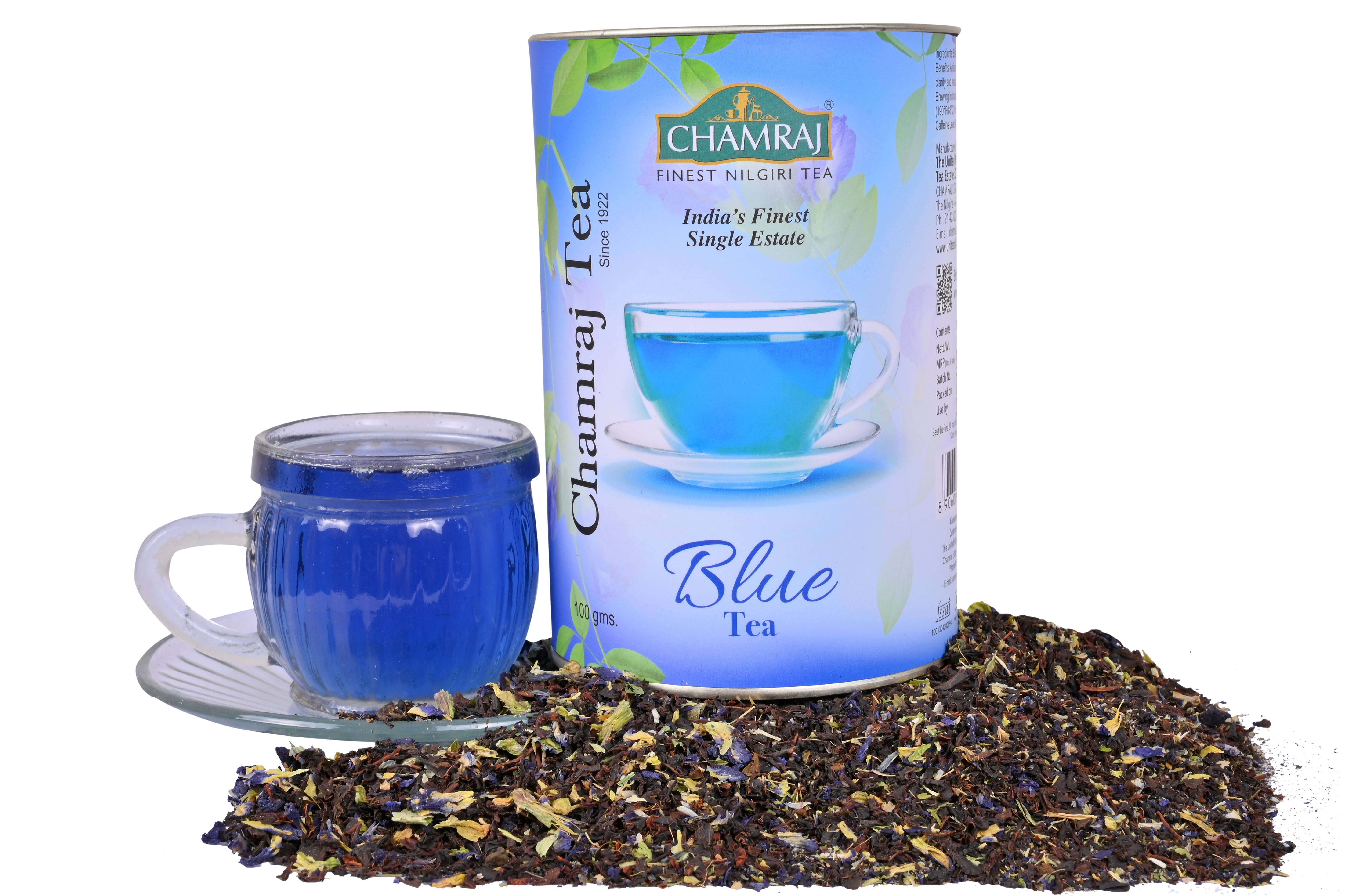 Chamraj Blue Tea Can with Tea Leaves