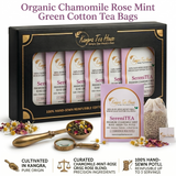 Kangra Tea House SereniTEA 100% Organic First Flush Chamomile Mint Rose Green Tea in Hand Sewn Chemical-Free Cotton Potlis -Restorative Sleep, Menstrual Comfort and Strong Immunity