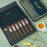 Soulsip Tea Terraces Collection – 6 Elegant Glass Tubes of Signature Tea Blends with a Brass Infuser