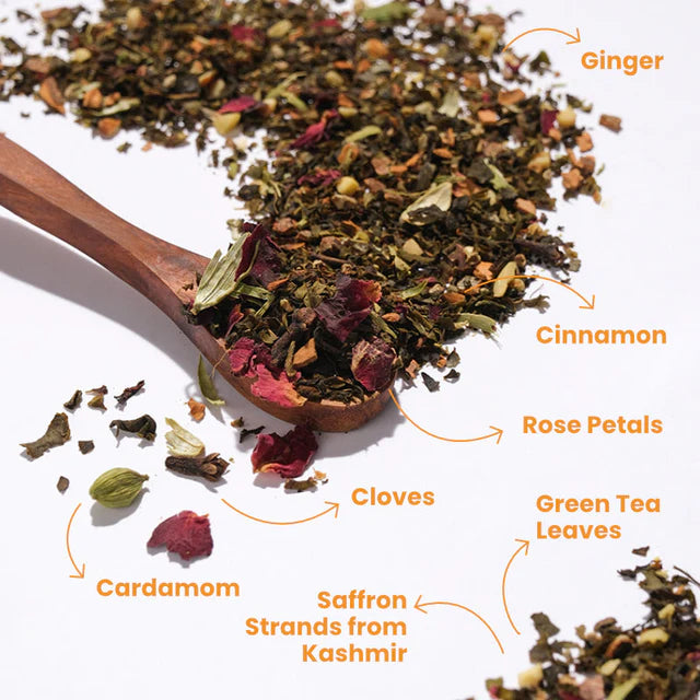 Tea Trunk Saffron Kahwa Darjeeling Green Tea with Almonds, Rose and Spices