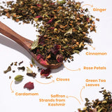 Tea Trunk Saffron Kahwa Darjeeling Green Tea with Almonds, Rose and Spices for a Traditional Kashmiri Blend