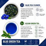 Teacurry Blue Assam Green Tea with Blue Pea Flowers - Antioxidant Blend for Metabolism, Skin & Digestive Support - Pyramid Tea Bags