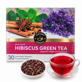 Teacurry Hibiscus Assam Green Tea - Tart, Floral Blend for Metabolism & Digestive Balance - Pyramid Tea Bags