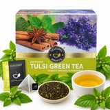 Teacurry Tulsi Assam Green Tea - Immunity, Stamina & Metabolism Support - Pyramid Tea Bags