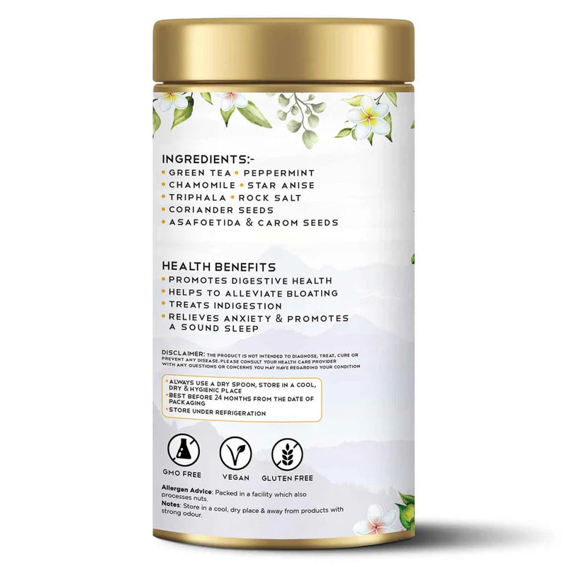 Tearaja Ayurvedic Gas Relief Herbal Green Tea with Peppermint, Chamomile and Star Anise