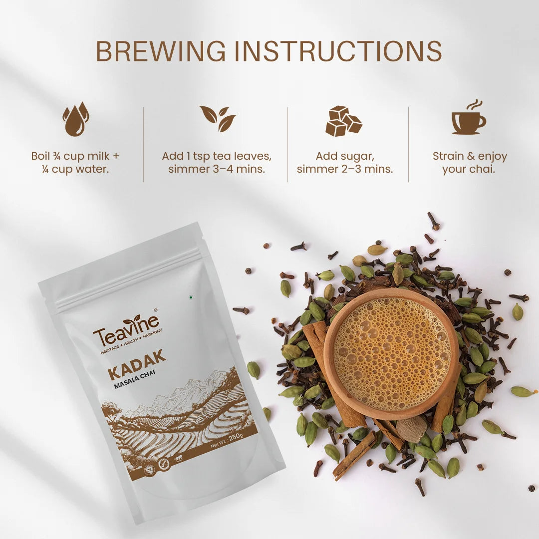 Teavine Kadak Masala Chai  Brewing Instructions