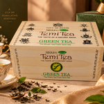 Temi Tea Organic Green Tea in a Wooden Caddy