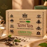 Temi Tea Organic Green Tea in a Wooden Caddy - Perfect Gift for Quality Tea Lovers - Government of Sikkim