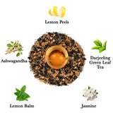 The Infused Kettle Stress Care Darjeeling Green Tea with Ashwagandha, Lemongrass, Lemon Balm, Jasmine for Daily Reset