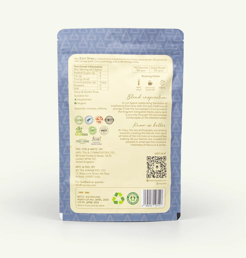 Vayu Tea Earl Grey with Sun-Kissed Orange and Bergamot