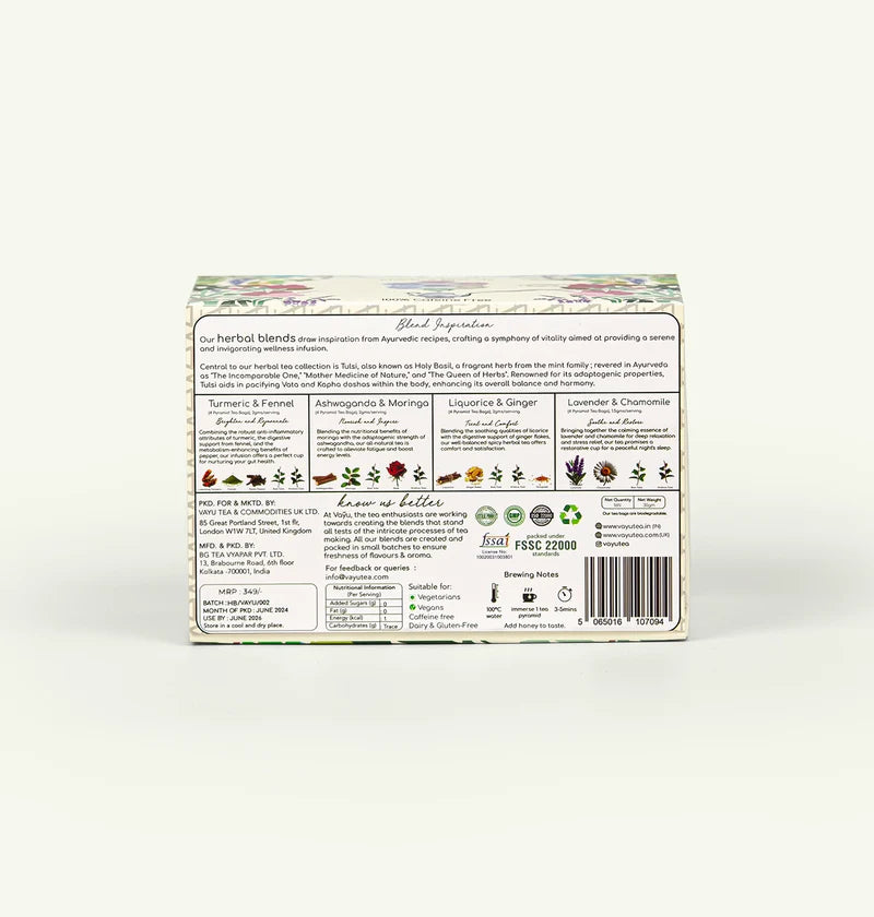 Vayu Tea Herbal Ayurvedic Wellness Blends Tea Box