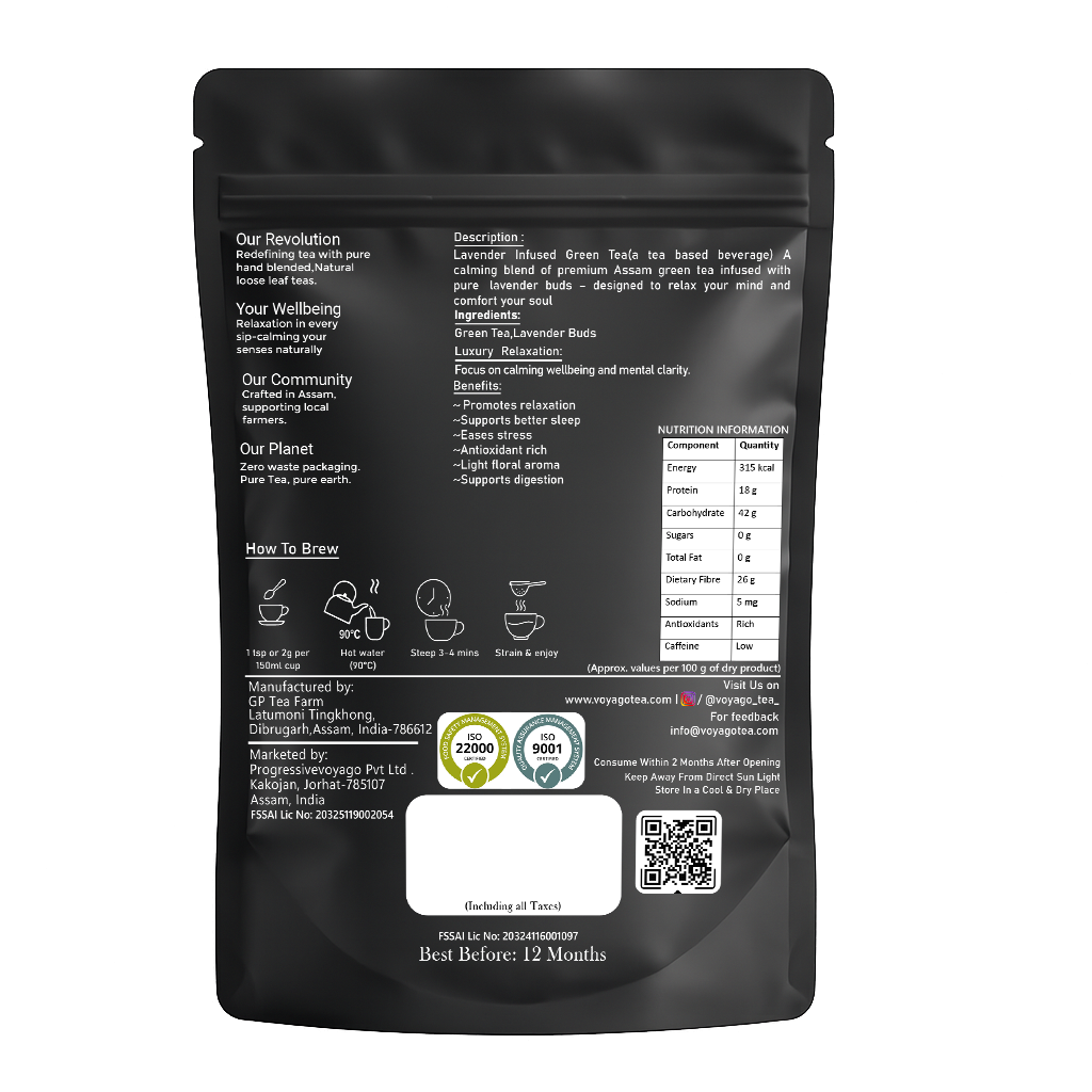 VoyaGo Lavender Handcrafted Premium Green Tea Pack