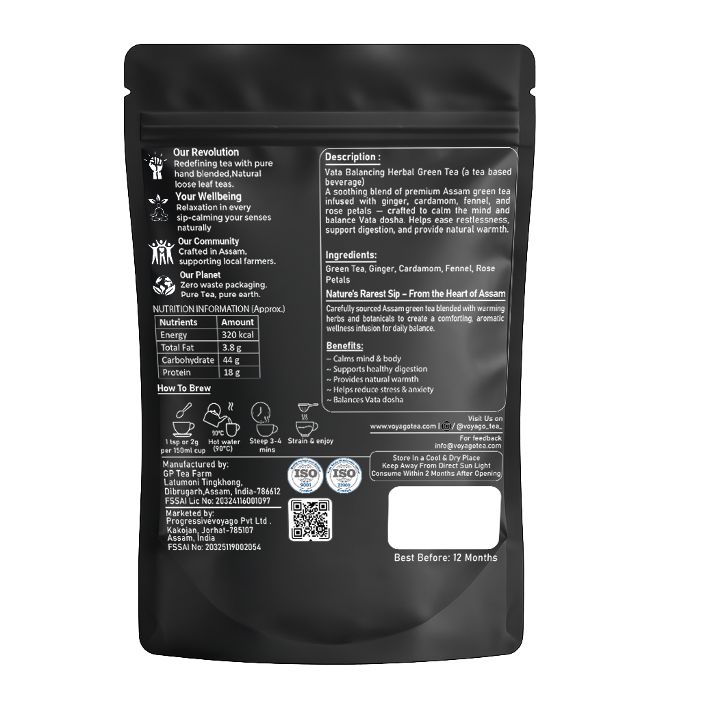 VoyaGo Vata Balancing Handcrafted Premium Green Tea Pack