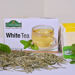 Chamraj White Tea Box with Tea Leaves and Mint Leaves