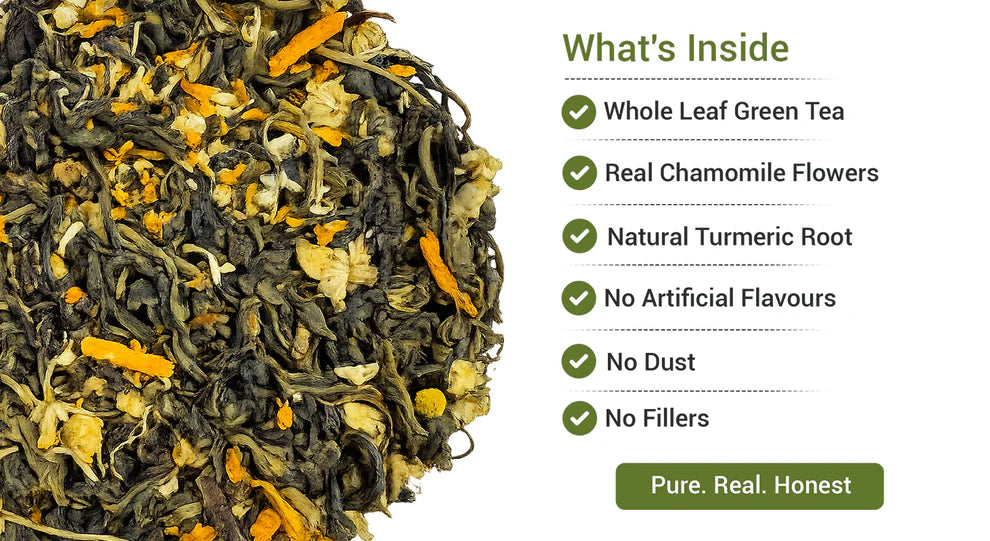 Whole Leaf Xah Green Tea with Chamomile and Turmeric