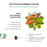 Woolah Organic Rare Assam Green Tea with Arjuna and Cinnamon for a Happy Heart- World's First Patented Bagless Dips - Crafted by 200+ Women from Rural Assam