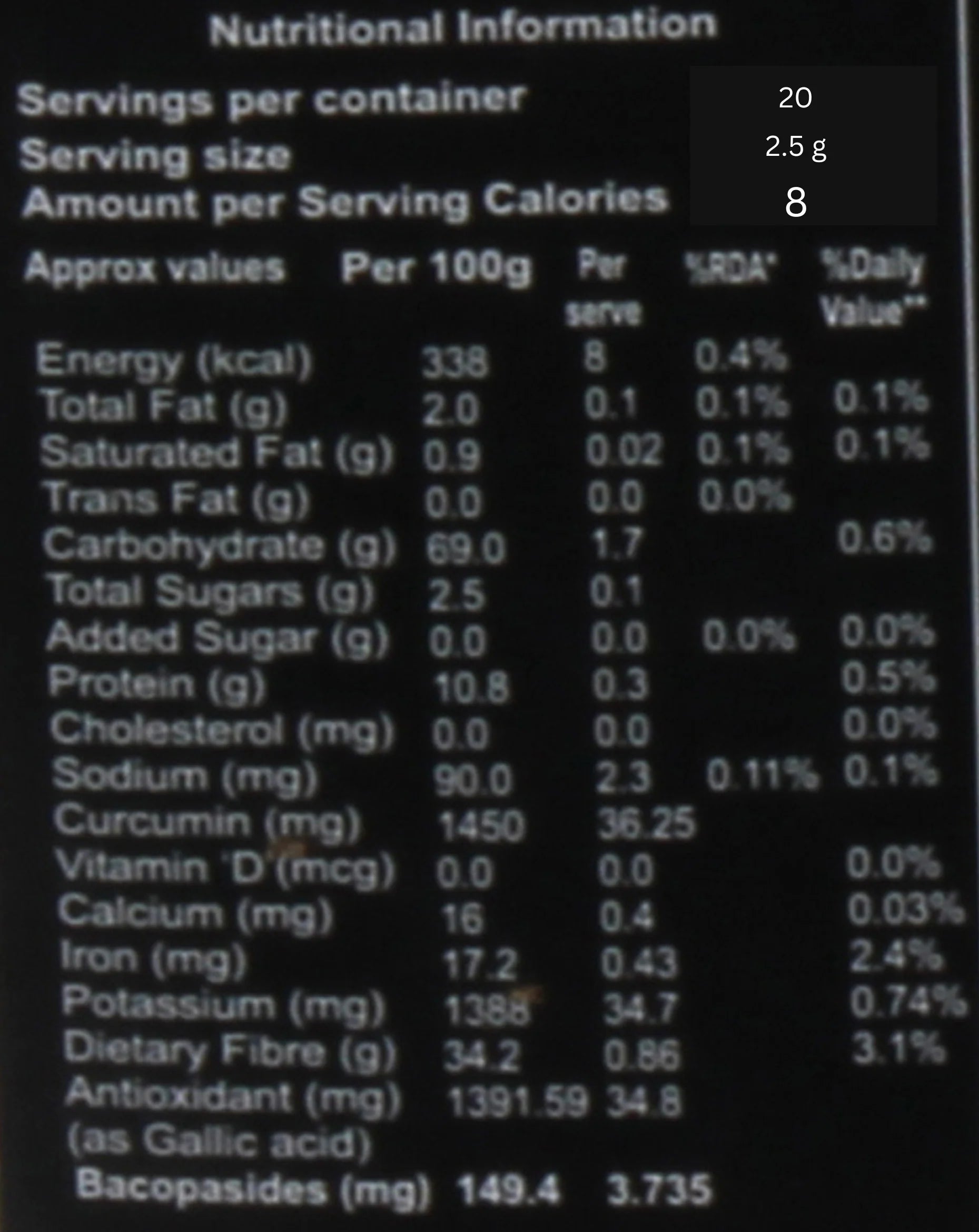 Barnaa Lagoon Tea Nutritional Information