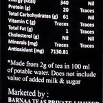 Nutrition Information Label for Barnaa Wellness CTC Tea