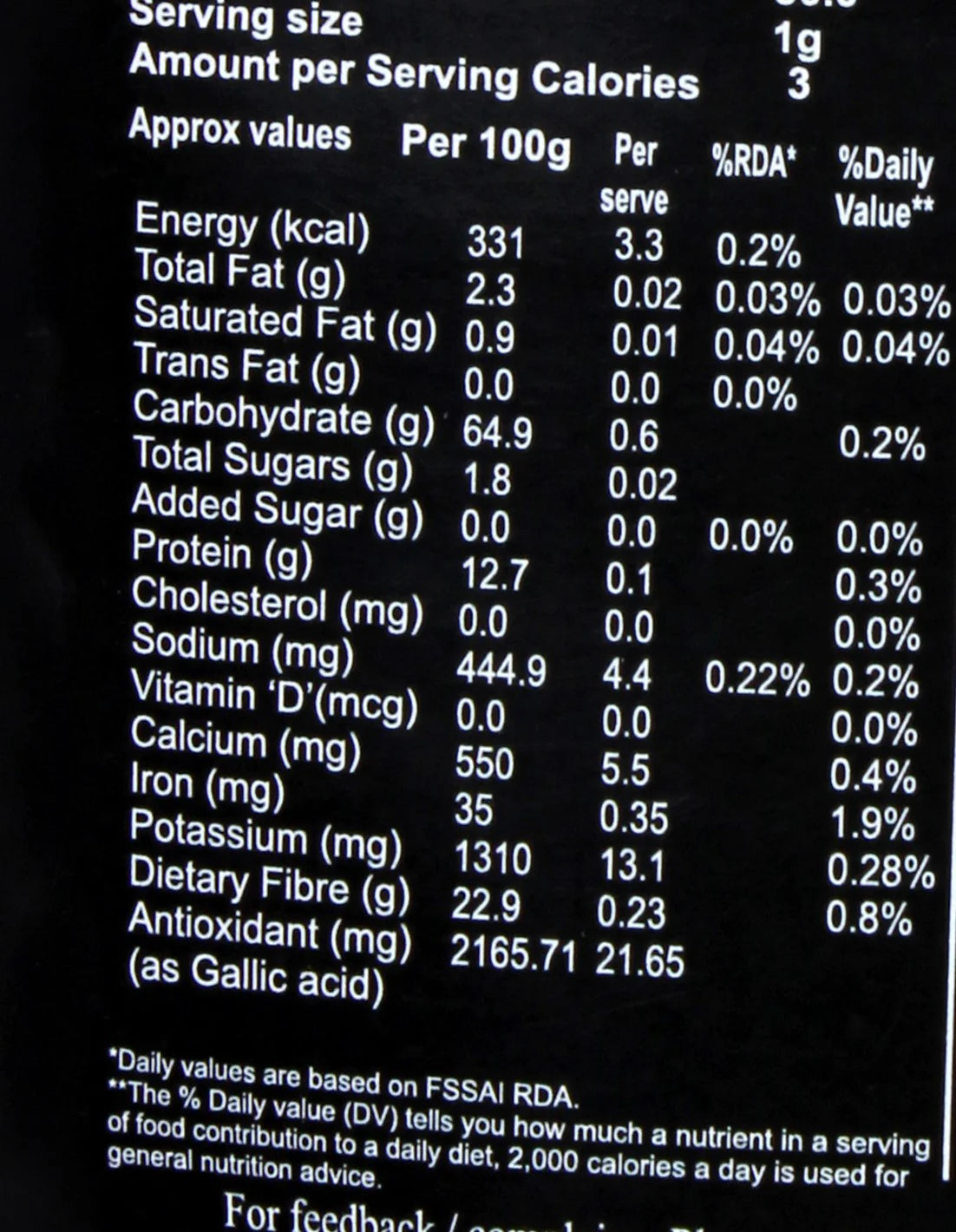 Nutritional Information Label Barnaa Zint Mint Tea