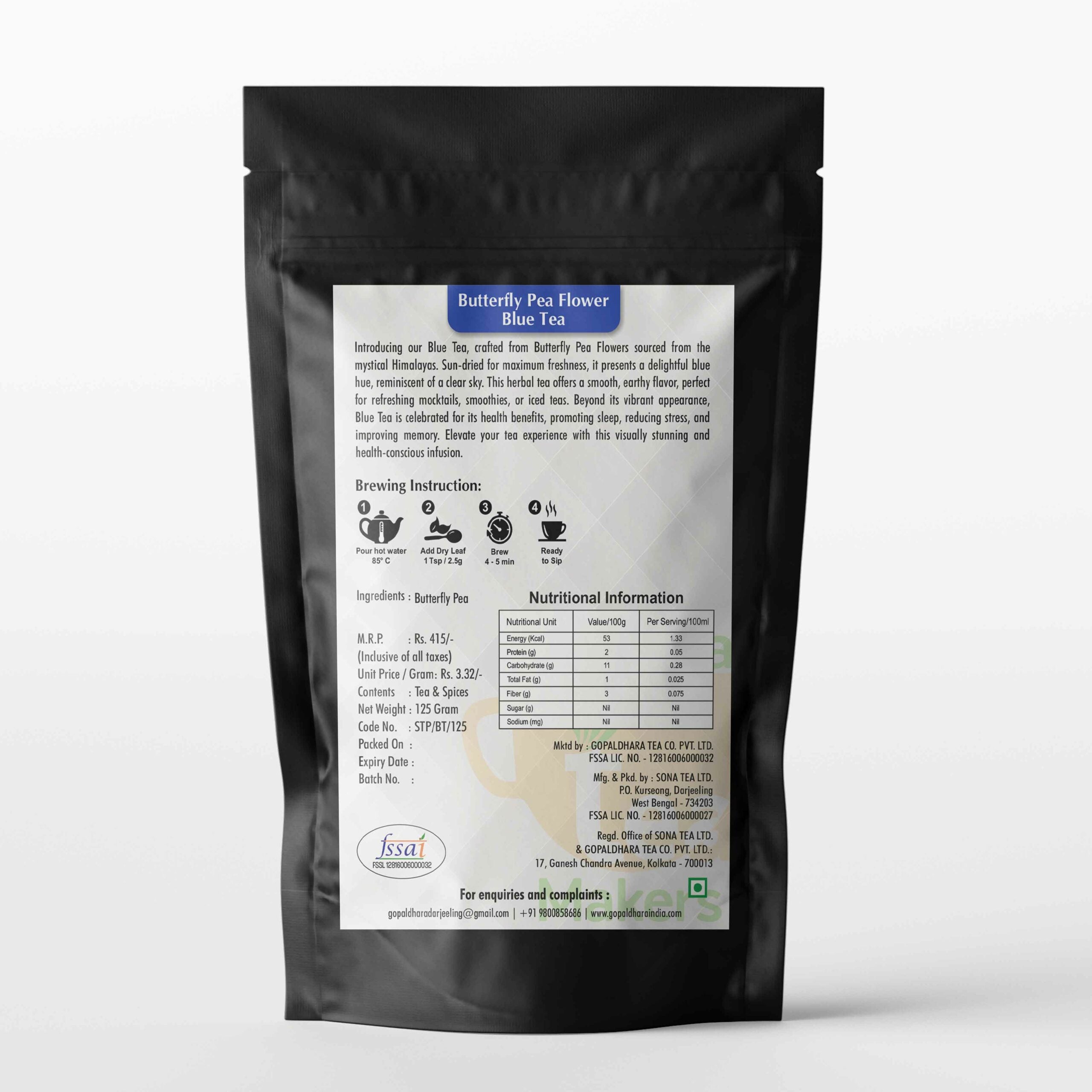 Chaidhara Butterfly Pea Flower Premium Blue Tea Pouch