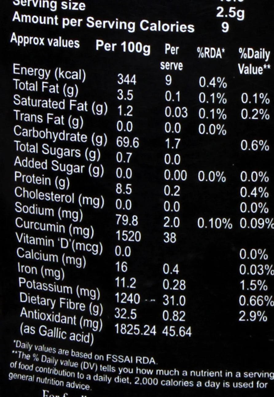 Barnaa Curcumin Tea Nutrition Information